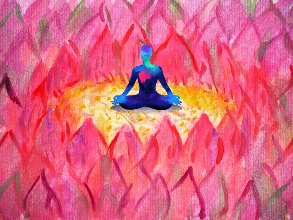 meditation mind human spiritual in pink lotus abstract art watercolor painting illustration design hand drawing