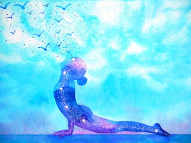 yukarı bakan köpek yogası zihin sanatı soyut suluboya resim çizim el çizimi