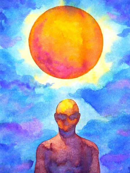 Menschliche Geist Spiritaul Verbindung zu Vollmond Macht abstrakte Kunst Aquarell Malerei Illustration Design Handzeichnung — Stockfoto