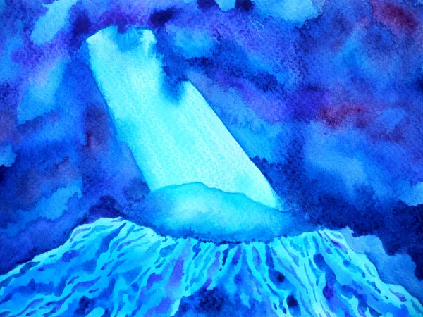 Kék hold fény tetején hegy elvont művészet akvarell festmény illusztráció tervezés kézrajz — Stock Fotó