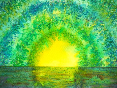 aydınlatma bambu boyama el güneş illüstrasyon Arch orman tasarlamak suluboya yeşil çizilmiş