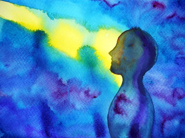 Mind Spiritual Human Head Abstract Art Watercolor Painting Illustration Design — Stock Photo, Image