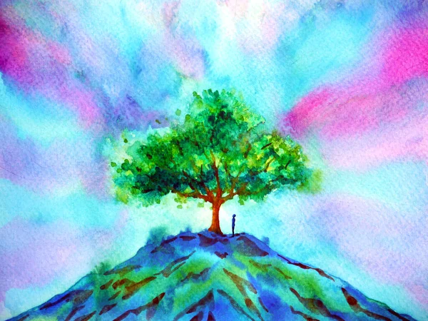 Mind Spiritual Human Mountain Tree Abstract Art Watercolor Painting Illustration — 스톡 사진