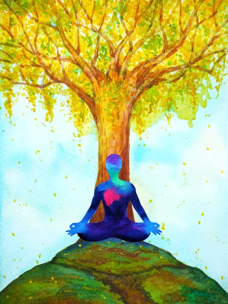Chakra Mänskliga Lotus Pose Yoga Abstrakt Sinne Mentalt Akvarell Målning — Stockfoto