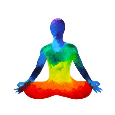 7 renk çakra insan lotus poz yoga, soyut dünya, Evren senin zihin zihinsel, suluboya resim tasarım elle çizilmiş resim içinde