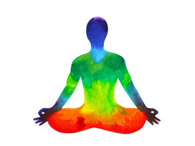 7 renk çakra insan lotus poz yoga, soyut dünya, Evren senin zihin zihinsel, suluboya resim tasarım elle çizilmiş resim içinde