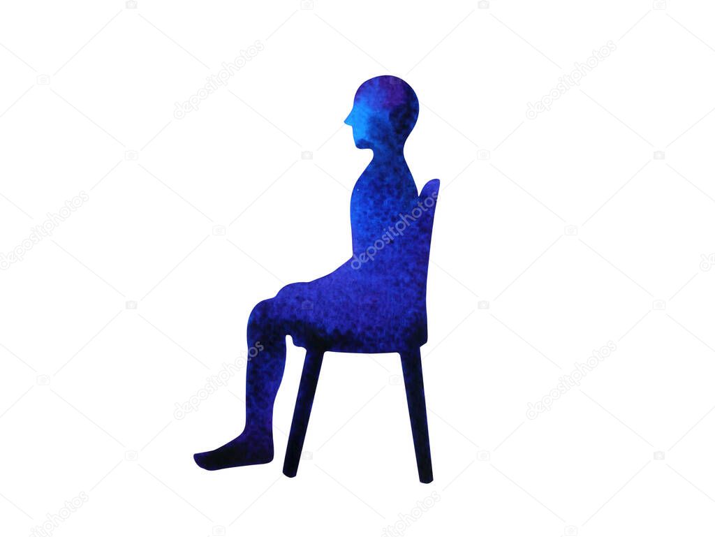 human sitting on chair side pose, abstract body watercolor painting hand drawing illustration design