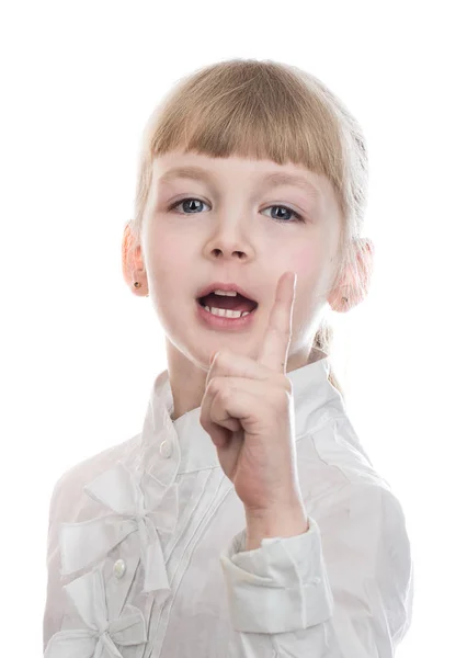 Carino Piccola Ragazza Bionda Che Indossa Camicia Bianca — Foto Stock