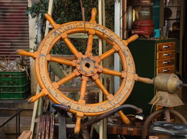 Old Steering Wheel Entry Antique Store Jaffa Israel — Stock Photo, Image