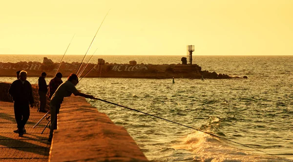 Pôr Sol Vista Sobre Old Jaffa Com Pessoas Sentadas Terraço — Fotografia de Stock