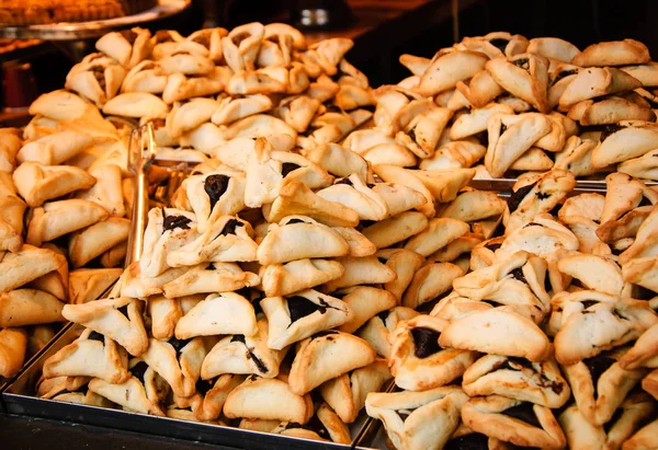 Hamantaschen Cookies Various Fillings Jewish Holiday Purim Sale Pastry Shop — Stock Photo, Image