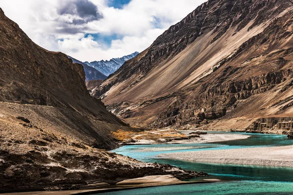 Confluence Zanskar Indus Rivers Leh Ladakh India — Stock Photo, Image