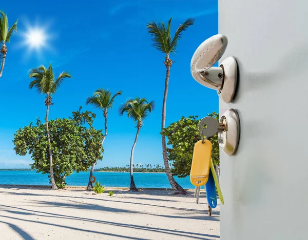 Porta aperta spiaggia di palme — Foto Stock