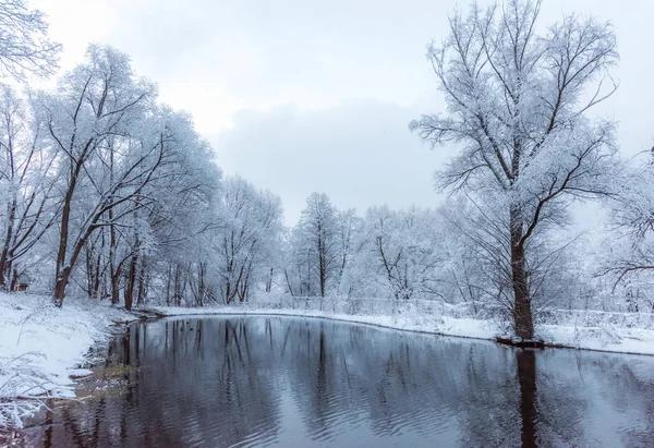 Niet bevroren vijver in de winter — Stockfoto