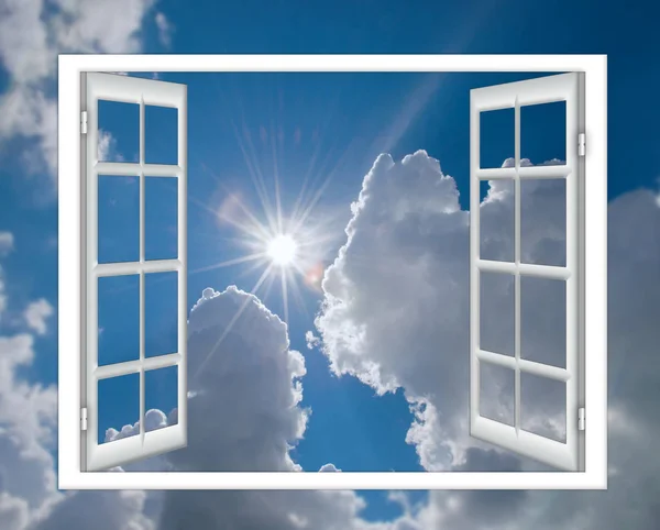 Open window cloud sun — Stock Photo, Image