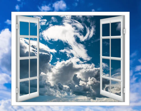 Finestra aperta sole nuvola — Foto Stock