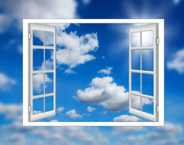 Open window cloud sun — Stock Photo, Image