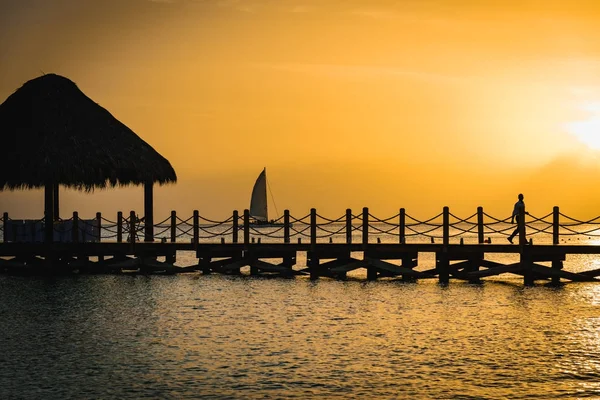 Gazebo bridge sea at sunset caribbean dominican — Stock Photo, Image