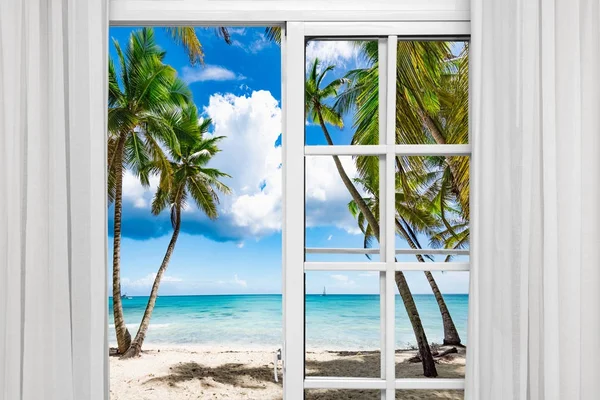Вікно відкритий пляж пальми — стокове фото