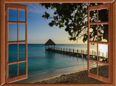 Karayip günbatımı açık penceresinden görüntülemek