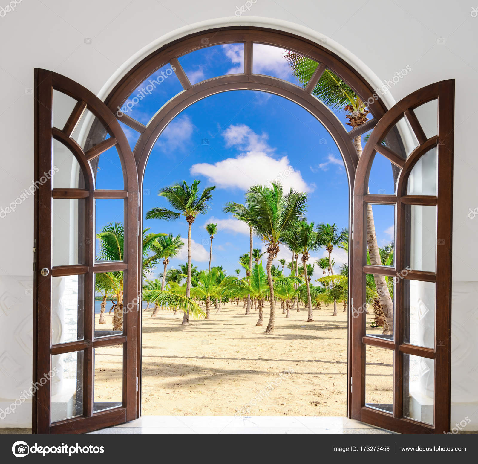 Wooden Open Door Arch Exit To The Beach Stock Photo C Db Rus
