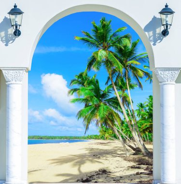 ahşap açık kapı kemer çıkmak için plaj Karayip Dominik Cumhuriyeti