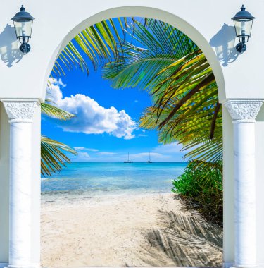 ahşap açık kapı kemer çıkmak için plaj Karayip Dominik Cumhuriyeti