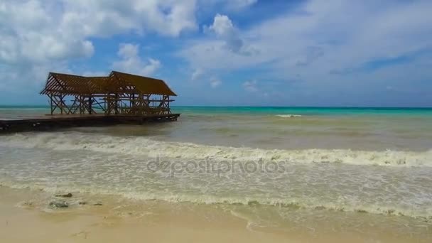 Ponte Gazebo Mar Pôr Sol Céu Noturno — Vídeo de Stock