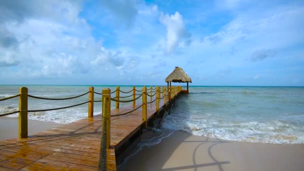 Gazebo Puente Mar Atardecer Cielo Noche — Vídeo de stock