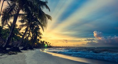 Güzel gün batımı denizi Karayip Dominik Cumhuriyeti