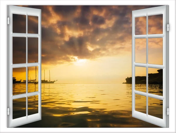 View from the open window of the caribbean sunset — Stock Photo, Image