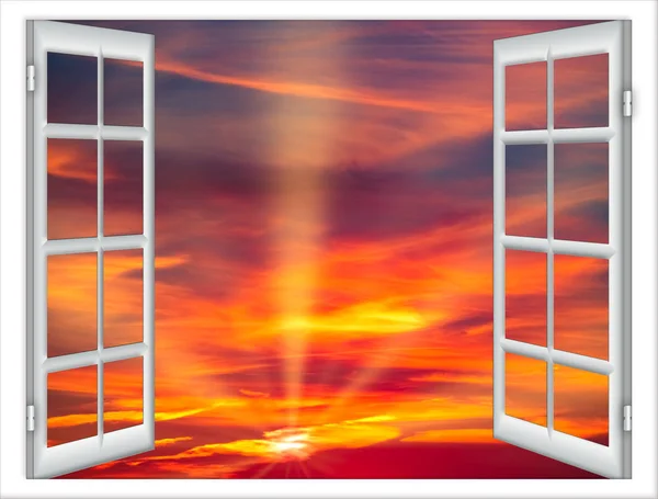 Open window cloud sun — Stock Photo, Image