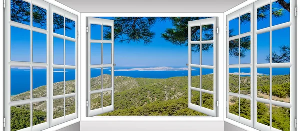 Přírodní krajina s výhledem z okna — Stock fotografie