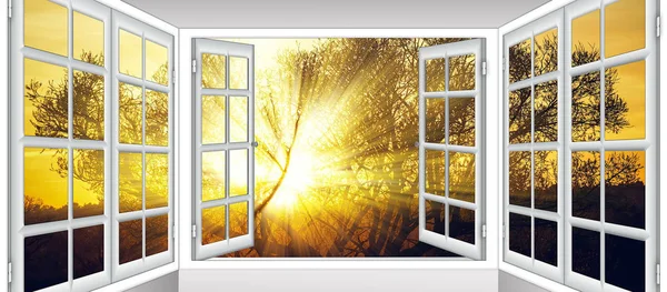 Nyitott ablak felhő nap — Stock Fotó