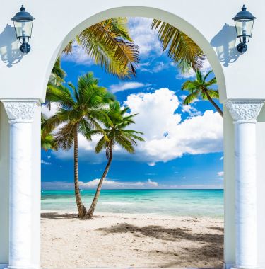 ahşap açık kapı kemer çıkmak için plaj Karayip Dominik Cumhuriyeti