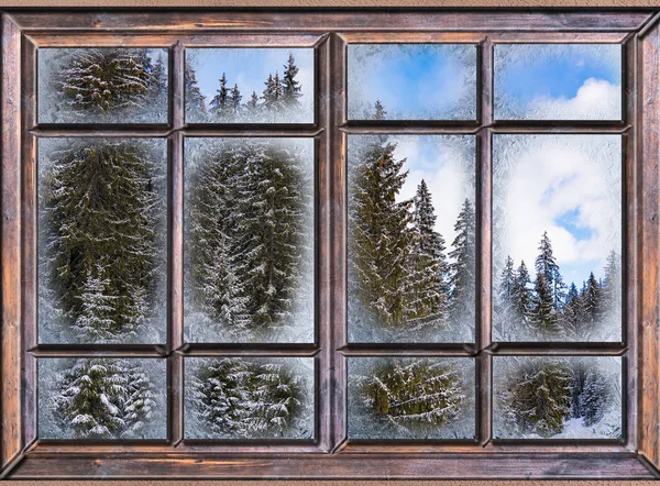 The window is covered with ice frost — Stock Photo, Image