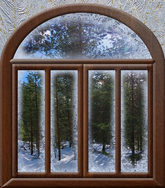 Visa genom ett fryst liggande fönster — Stockfoto