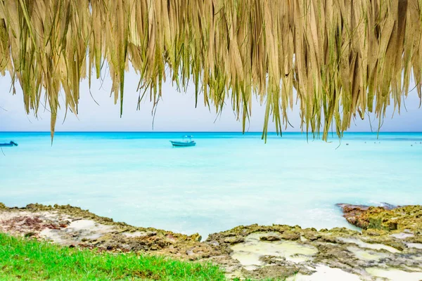 Boat beach caribbean sea Dominican republic island Saona — Stock Photo, Image