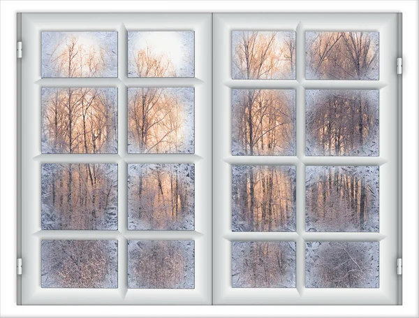 La ventana está cubierta de hielo — Foto de Stock