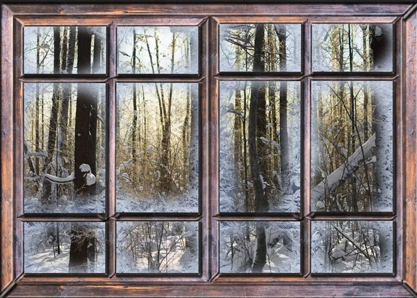 Pencerenin buz frost ile kaplıdır — Stok fotoğraf