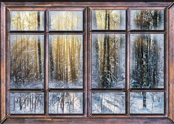 Fönstret är täckt med is frost — Stockfoto