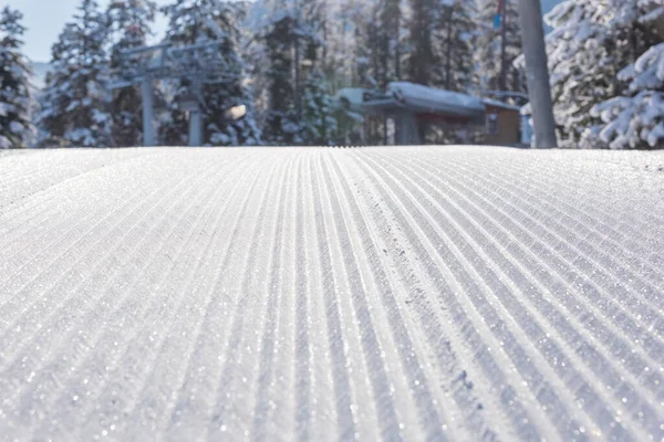 Sommet Des Pistes Ski Sont Préparés Piste Snowcat — Photo