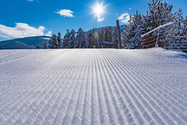 Spitze Der Skipisten Sind Präparierte Loipen Pistenraupe — Stockfoto