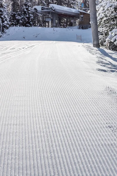 Sommet Des Pistes Ski Sont Préparés Piste Snowcat — Photo