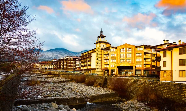 Bansko Bulgaria Estación Esquí Bulgaria Ciudad Bansko Calle Dawn Con —  Fotos de Stock