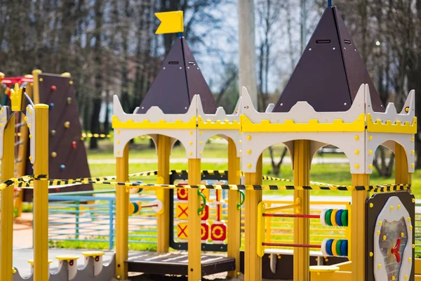 Playground Covered Signal Tape Epidemic Coronovirus Covid19 All Small Children — Stock Photo, Image