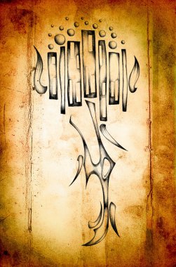 Vintage soyut yapı Siyah kalemle çizim