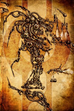 Antika bir cyborg - sanat illüstrasyon portresi