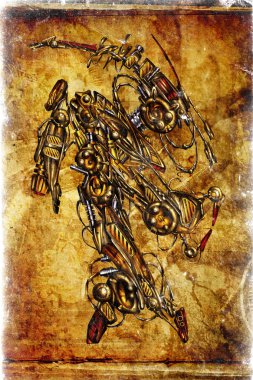 Antika bir cyborg - sanat illüstrasyon portresi