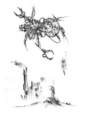 Sanat stil cyborg çizim şekil